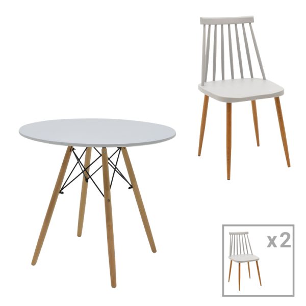 200 000972 Aurora-Julita pakoworld dining table set of 3 pp-mdf in grey-natural color D80x73cmIndoor furniture > Dinning sets