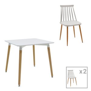 200 000974 Aurora-Natali pakoworld dining table set of 3 pp-mdf in white-grey-natural color 80x80x76cmIndoor furniture > Dinning sets