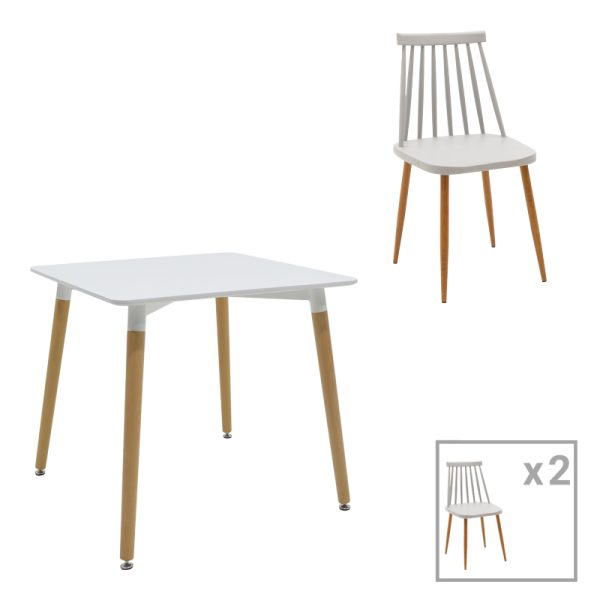 200 000974 Aurora-Natali pakoworld dining table set of 3 pp-mdf in white-grey-natural color 80x80x76cmIndoor furniture > Dinning sets
