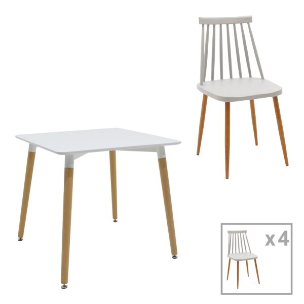 200 000975 Aurora-Natali pakoworld dining table set of5 pp-mdf in white-grey-natural color 80x80x76cmIndoor furniture > Dinning sets