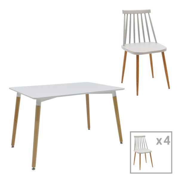 200 000976 Aurora-Natali pakoworld dining table set of5 pp-mdf in white-grey-natural color 120x80x76cmIndoor furniture > Dinning sets
