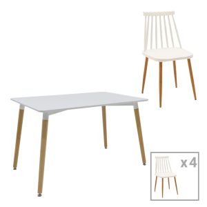 200 000982 Aurora-Natali pakoworld dining table set of 5 pp-mdf in white-natural color 120x80x76cmIndoor furniture > Dinning sets