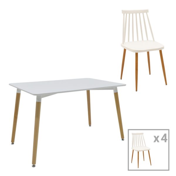200 000982 Aurora-Natali pakoworld dining table set of 5 pp-mdf in white-natural color 120x80x76cmIndoor furniture > Dinning sets