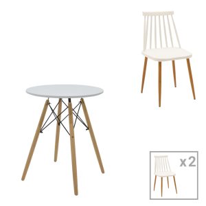200 000983 Aurora-Julita pakoworld dining table set of 3 pp-mdf in white-natural color D60x73cmIndoor furniture > Dinning sets