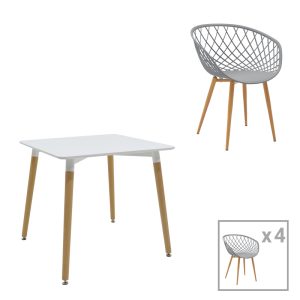 200 000999 Ezra-Natali pakoworld dining table set of 5 pp-mdf in grey-white color with natural legs 80x80x76cmIndoor furniture > Dinning sets