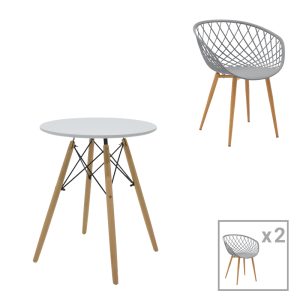 200 001001 Ezra-Julita pakoworld dining table set of 3 pp-mdf in grey-white-natural color D60x73cmIndoor furniture > Dinning sets