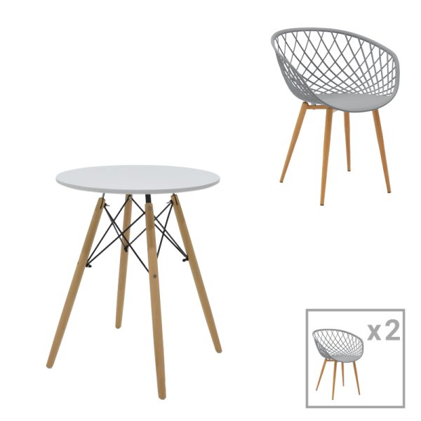 200 001001 Ezra-Julita pakoworld dining table set of 3 pp-mdf in grey-white-natural color D60x73cmIndoor furniture > Dinning sets
