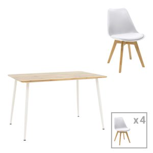 200 001002 Gaston-Cuba pakoworld dining table set of 5 pp-mdf in white-sonoma color 120x80x75cmIndoor furniture > Dinning sets