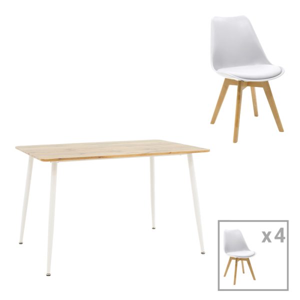 200 001002 Gaston-Cuba pakoworld dining table set of 5 pp-mdf in white-sonoma color 120x80x75cmIndoor furniture > Dinning sets