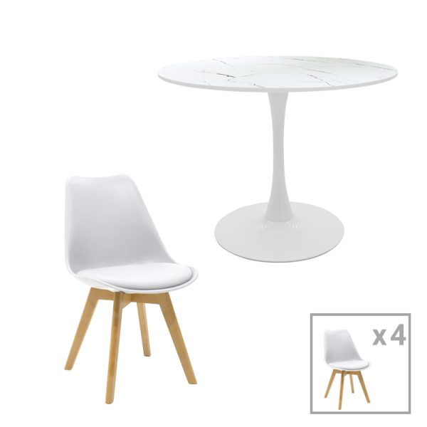 200 001009 Gaston-Balou I pakoworld dining table set of 5 pp-mdf in white marble color D120x75cmIndoor furniture > Dinning sets