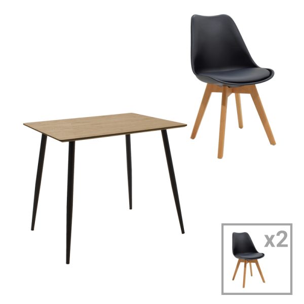 200 001013 Gaston-Cuba pakoworld dining table set of 3 pp-mdf in black-sonoma color 70x70x75cmIndoor furniture > Dinning sets