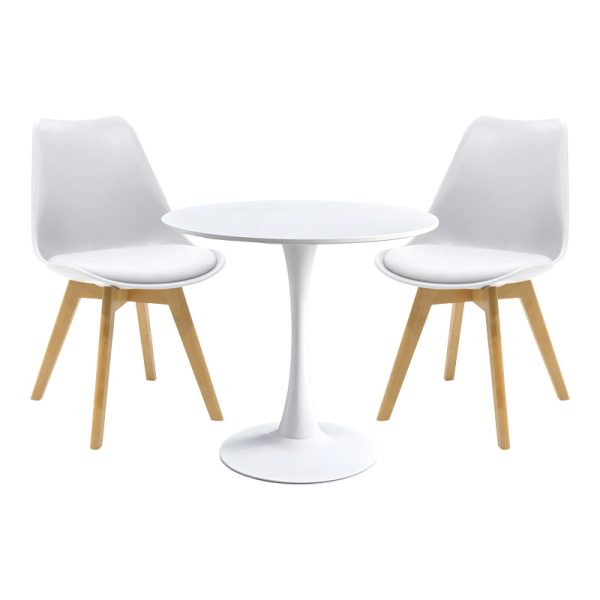 200 001141 Elijah-Gaston pakoworld dining table set of 3 pp-pu in white color with natural legs Φ60x74cmIndoor furniture > Dinning sets