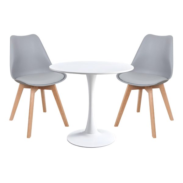 200 001142 Elijah-Gaston pakoworld dining table set of 3 pp-pu in grey-white color with natural legs Φ60x74cmIndoor furniture > Dinning sets