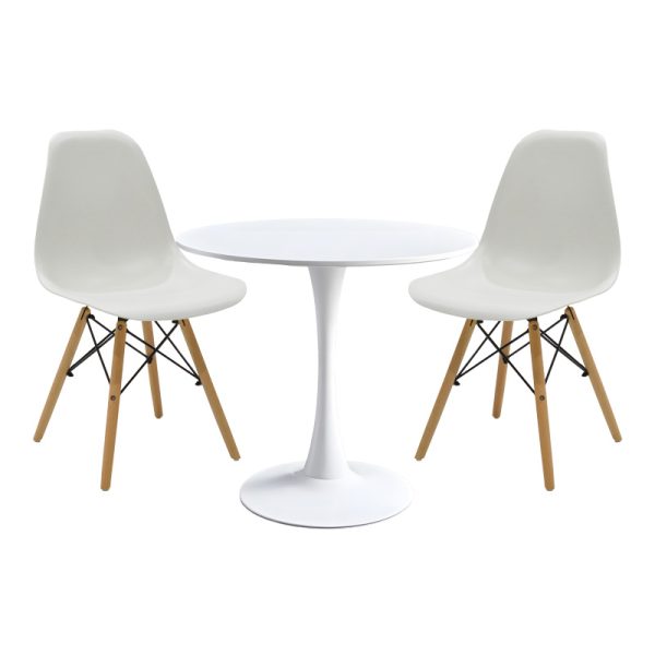 200 001143 Elijah-Julita pakoworld dining table set of 3 pp-pu in white color with natural legs Φ60x74cmIndoor furniture > Dinning sets