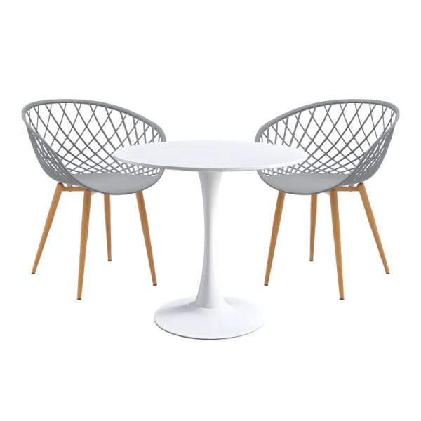 200 001146 Elijah-Ezra pakoworld dining table set of 3 pp-pu in grey-white color with natural legs Φ60x74cmIndoor furniture > Dinning sets