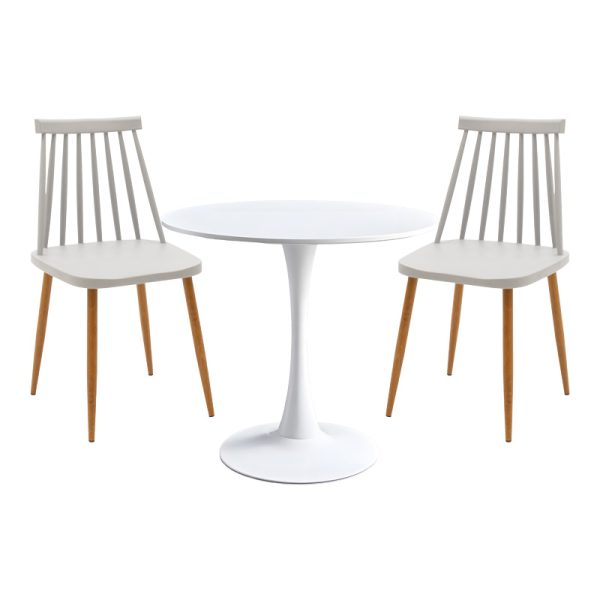 200 001152 Elijah-Aurora pakoworld dining table set of 3 pp in white-grey color Φ60x74cmIndoor furniture > Dinning sets