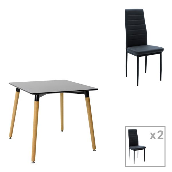 200 001155 Dining table set of 3 pieces Natali-Parker pakoworld madf in black-natural color 80x80x76cmIndoor furniture > Dinning sets