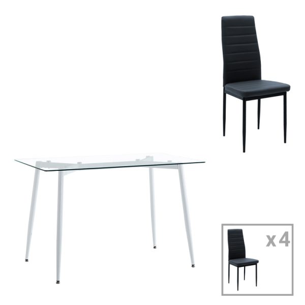 200 001157 Dining table set of 5 pieces Quana-Parker pakoworld clear glass-black color leg 120x70x75cmIndoor furniture > Dinning sets