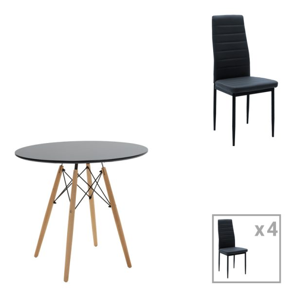 200 001158 Dining table set of 5 pieces Julita-Parker pakoworld madf in black-natural color D80x73cmIndoor furniture > Dinning sets