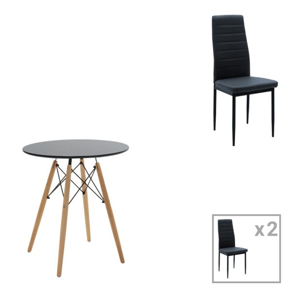 200 001159 Dining table set of 3 pieces Julita-Parker pakoworld madf in black-natural color D60x73cmIndoor furniture > Dinning sets