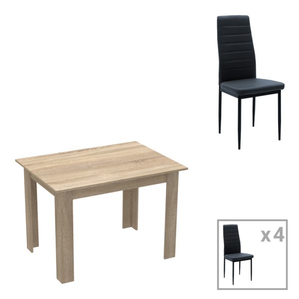 200 001160 Dining table set of 5 pieces Manka-Parker pakoworld madf in black-sonoma color 110x80x77cmIndoor furniture > Dinning sets