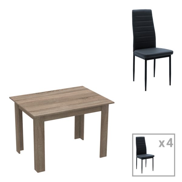 200 001161 Dining table set of 5 pieces Manka-Parker pakoworld madf in black-sonoma truffle color 110x80x77cmIndoor furniture > Dinning sets