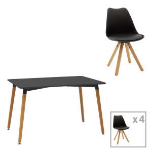 200 001167 Dining table set of 5 pieces Natali-Caron pakoworld mdf in black--natural color 120x80x76cmIndoor furniture > Dinning sets