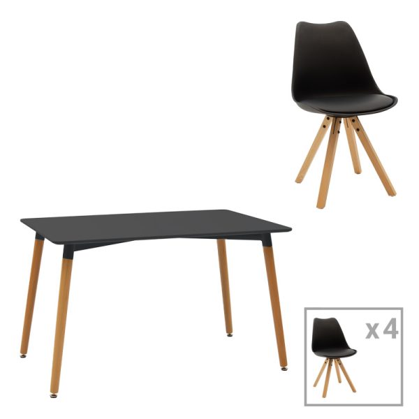 200 001167 Dining table set of 5 pieces Natali-Caron pakoworld mdf in black--natural color 120x80x76cmIndoor furniture > Dinning sets