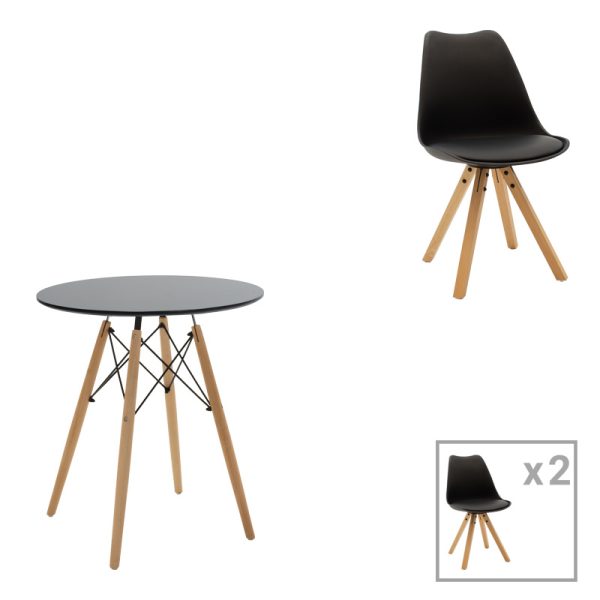 200 001168 Dining table set of 3 pieces Julita-Caron pakoworld mdf in black-natural color D60x73cmIndoor furniture > Dinning sets