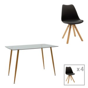 200 001175 Dining table set of 5 pieces Chloe-Caron pakoworld in dark grey-black color 120x70x75cmIndoor furniture > Dinning sets