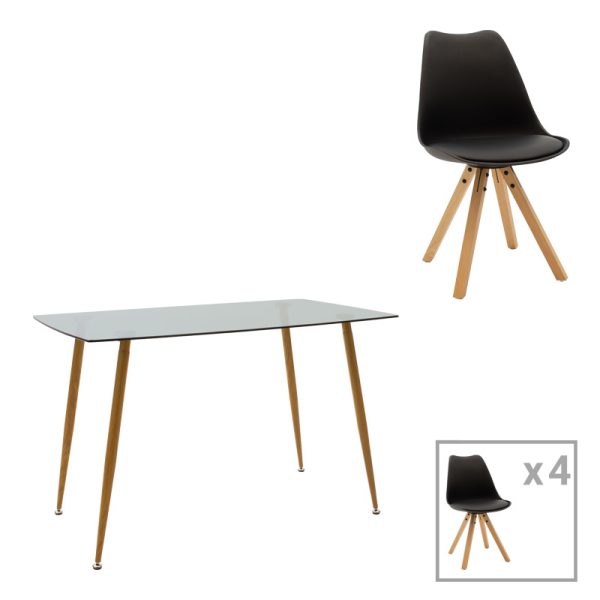 200 001175 Dining table set of 5 pieces Chloe-Caron pakoworld in dark grey-black color 120x70x75cmIndoor furniture > Dinning sets