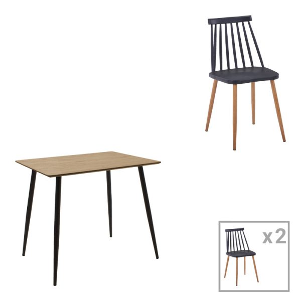 200 001177 Dining table set of 3 pieces Cuba-Aurora I pakoworld in sonoma-black color 70x70x75cmIndoor furniture > Dinning sets