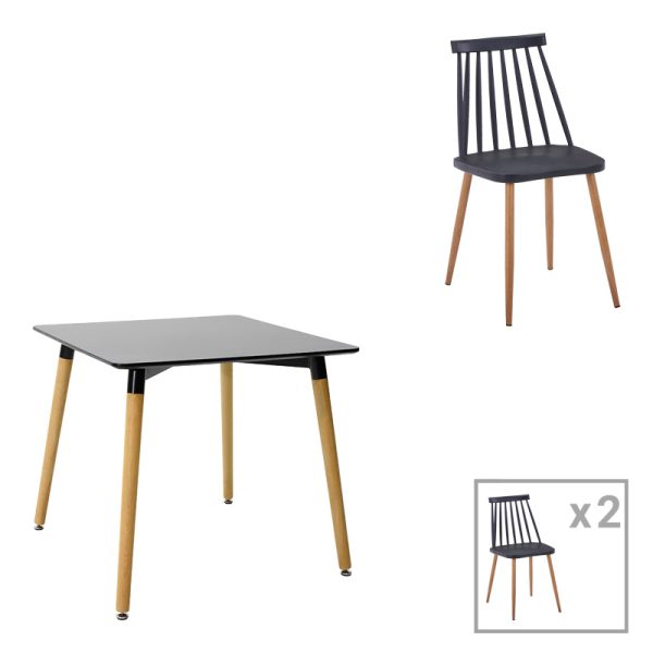 200 001178 Dining table set of 3 pieces Natali-Aurora I pakoworld in black-natural color 80x80x76cmIndoor furniture > Dinning sets