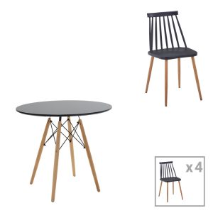 200 001179 Dining table set of 5 pieces Julita-Aurora I pakoworld in black-natural color D80x73cmIndoor furniture > Dinning sets