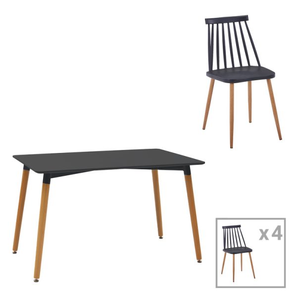 200 001180 Dining table set of 5 pieces Natali-Aurora I pakoworld in black-natural color 120x80x76cmIndoor furniture > Dinning sets
