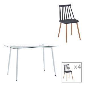 200 001182 Dining table set of 5 pieces Quana-Aurora I pakoworld in black-natural color 120x70x75cmIndoor furniture > Dinning sets