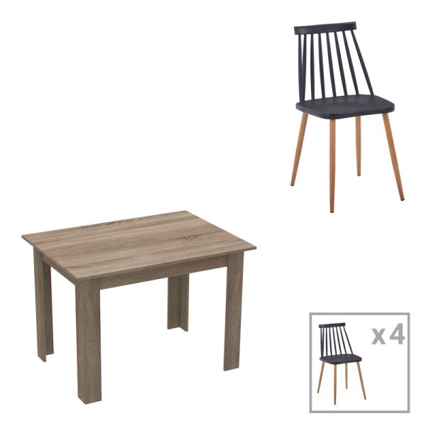 200 001184 Dining table set of 5 pieces Manka-Aurora I pakoworld in sonoma truffle-black color 110x80x77cmIndoor furniture > Dinning sets