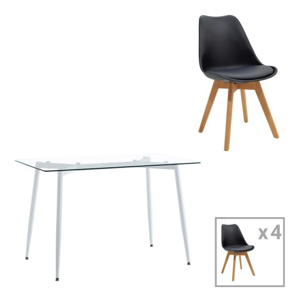 200 001188 Quana-Gaston pakoworld dining table set of 5 pieces, 8mm transparent glass - black leg - black shade 120x70x75cmIndoor furniture > Dinning sets