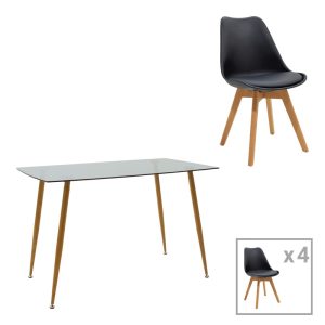 200 001193 Chloe -Gaston pakoworld dining table set of 5 pieces, 8mm anthracite glass - natural leg 120x70x75cmIndoor furniture > Dinning sets