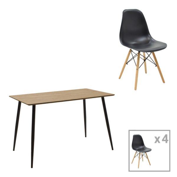 200 001194 Dining table Cuba-Julita pakoworld set of 5 MDF sonoma-black-natural 120x70x76cmIndoor furniture > Dinning sets