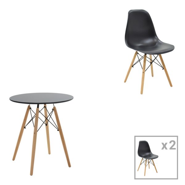200 001195 Julita pakoworld dining table set of 3 pcs MDF black-beech wood in natural shade Φ60x73cmIndoor furniture > Dinning sets