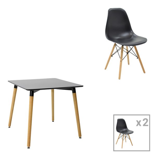 200 001196 Dining table Natali-Julita pakoworld set of 3 pcs MDF black-natural legs 80x80x76cmIndoor furniture > Dinning sets