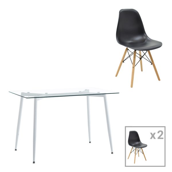 200 001197 Quana-Julita dining table pakoworld set of 5 pieces glass 8mm transparent - black leg 120x70x75cmIndoor furniture > Dinning sets