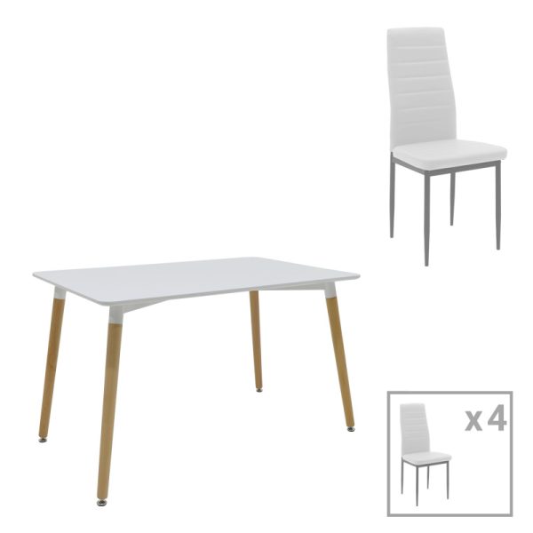 200 001210 Dining table Natali-Parker pakoworld set of 5 pcs MDF white-natural legs 120x80x76cmIndoor furniture > Dinning sets