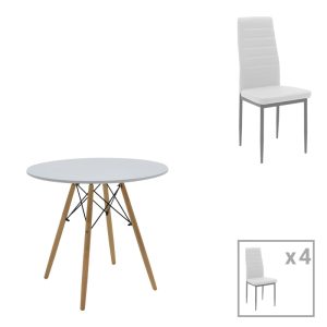 200 001212 Julita-Parker dining table pakoworld set of 5 pcs MDF white-natural legs D80x73cmIndoor furniture > Dinning sets