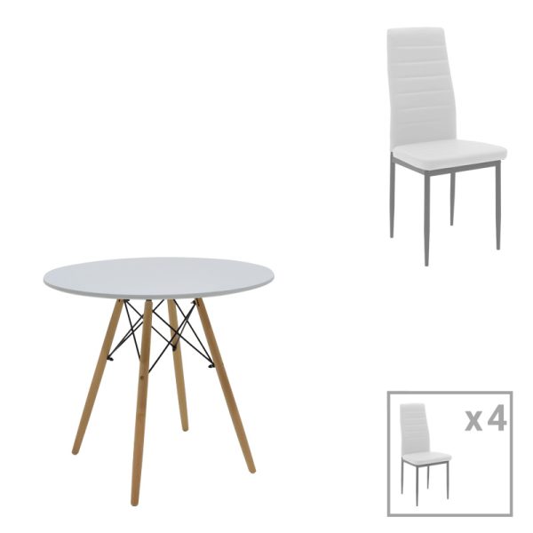 200 001212 Julita-Parker dining table pakoworld set of 5 pcs MDF white-natural legs D80x73cmIndoor furniture > Dinning sets