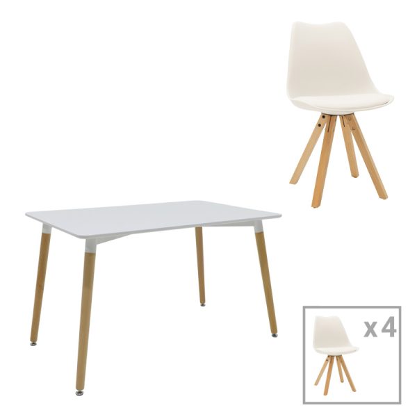 200 001217 Dining table Natali-Caron pakoworld set of 5 pcs MDF white-natural legs 120x80x76cmIndoor furniture > Dinning sets
