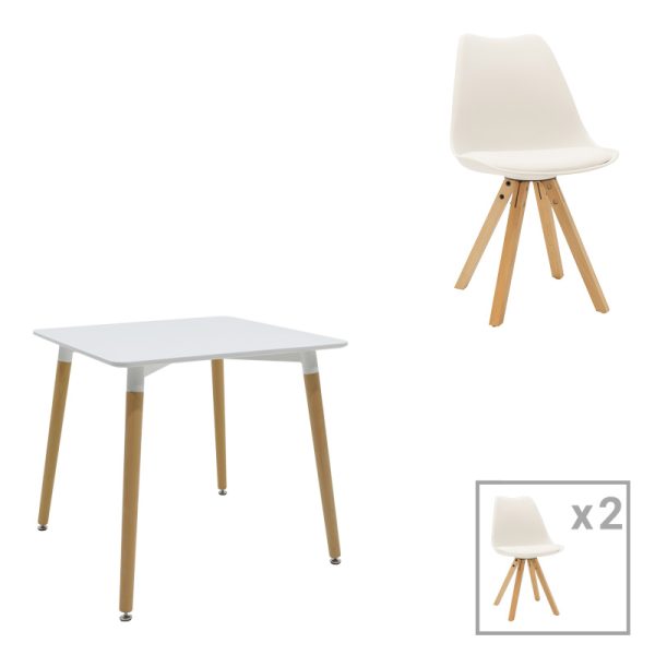 200 001218 Dining table Natali-Caron pakoworld set of 3 pcs MDF white-natural legs 80x80x76cmIndoor furniture > Dinning sets
