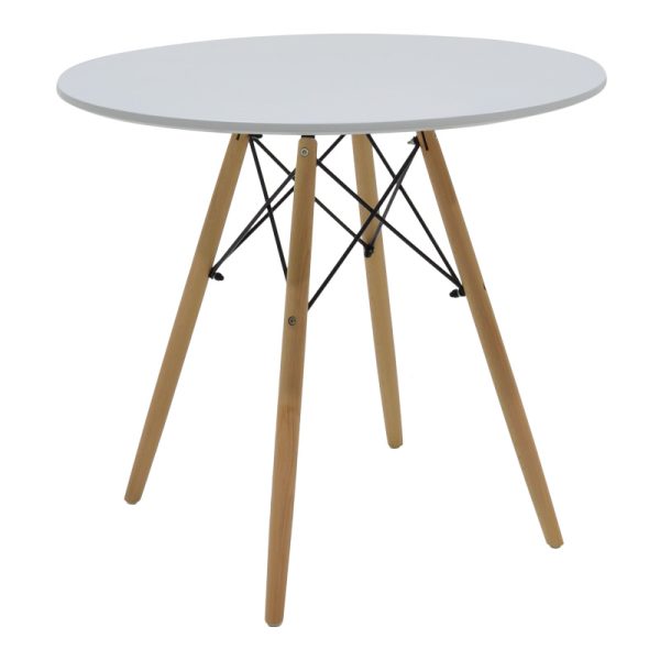 200 001219 4 Julita-Caron pakoworld dining table set of 5 white MDF-natural legs Φ80x73cmIndoor furniture > Dinning sets