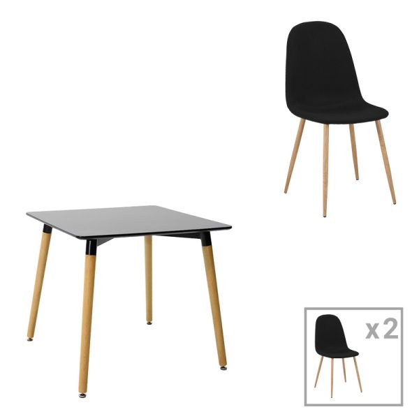 200 001222 Dining table set of 3 pieces Natali-Bella pakoworld madf in black-natural color 80x80x76cmIndoor furniture > Dinning sets